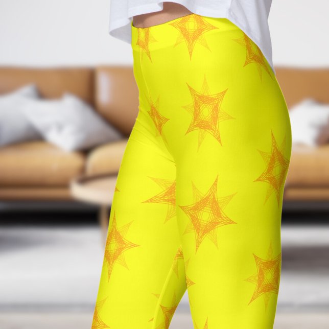 Leggings Vibrante patrón de estrella de oro amarillo limón (Star on Lemon Glacier)