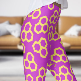 Leggings Vibrante Patrón de hogar de miel rosa