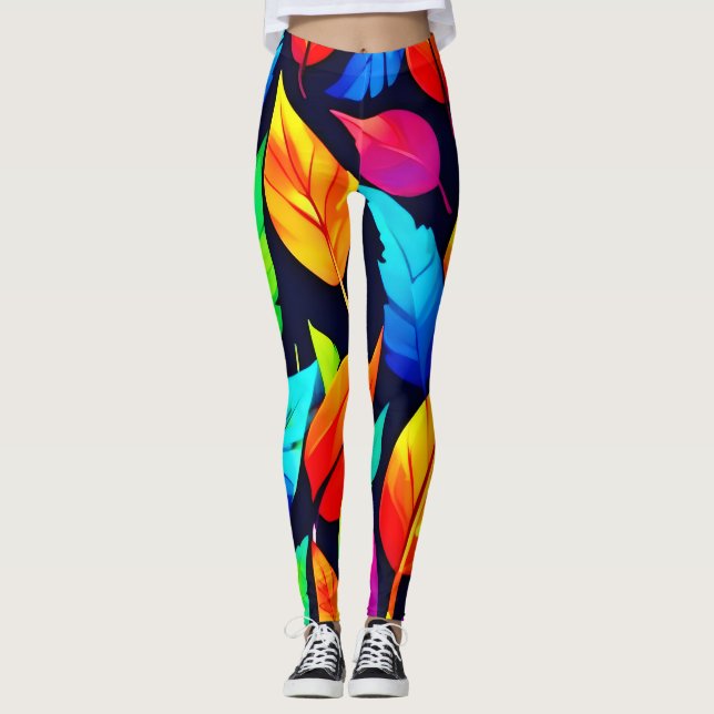 Leggings Vibrante patrón de hojas otoñales (Anverso)