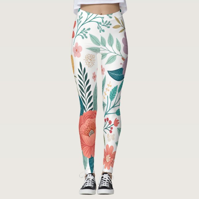 Leggings Vibrante Patrón de impresión todo sobre floral (Anverso)