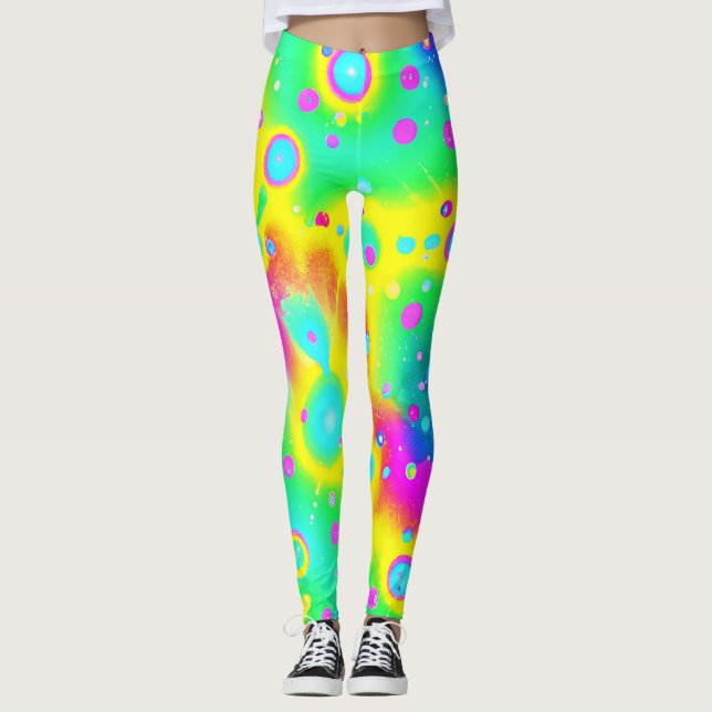 Leggings Vibrante patrón de neón blanco (Anverso)