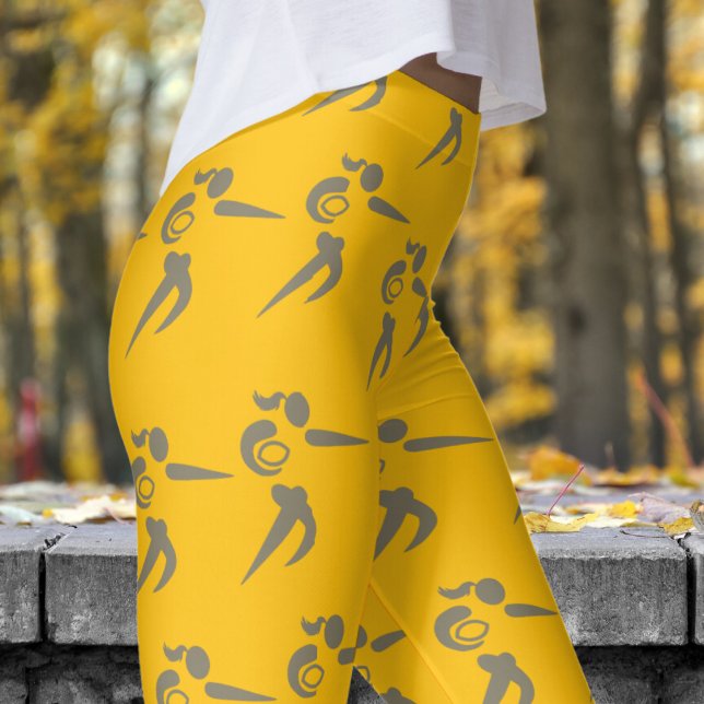 Leggings Vibrante patrón de rugby de mujeres Naranjas amari (Womens Rugby on Yellow Orange Leggings)