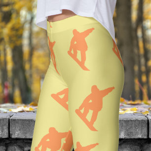 Leggings Vibrante Patrón de Snowboard de mujeres amarillas