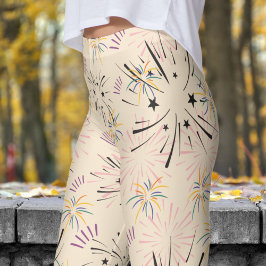 Leggings Vibrante Patrón de Starburst de Champagne Blanco
