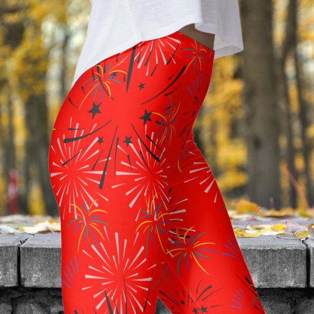 Leggings Vibrante patrón de Starburst Red Candy (Candy Apple Red Starburst Leggings)