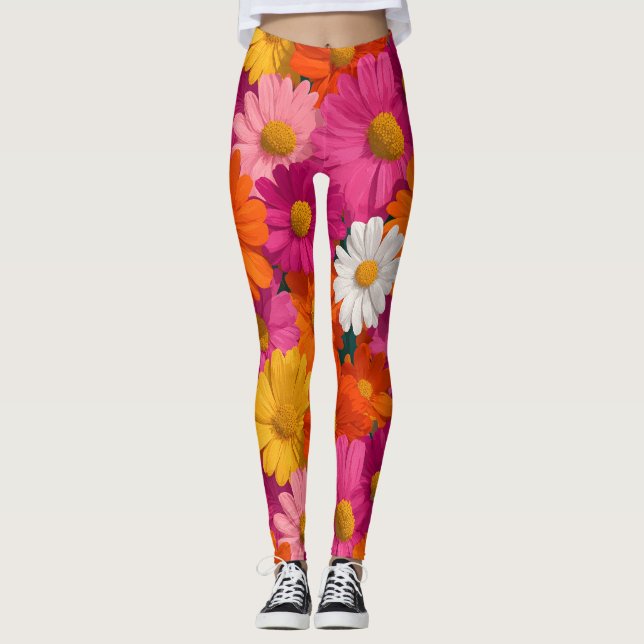 Leggings Vibrante Patrón Floral de margarita sin foco (Anverso)
