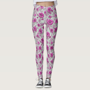 Leggings Vibrante patrón floral rosa con flores magenta