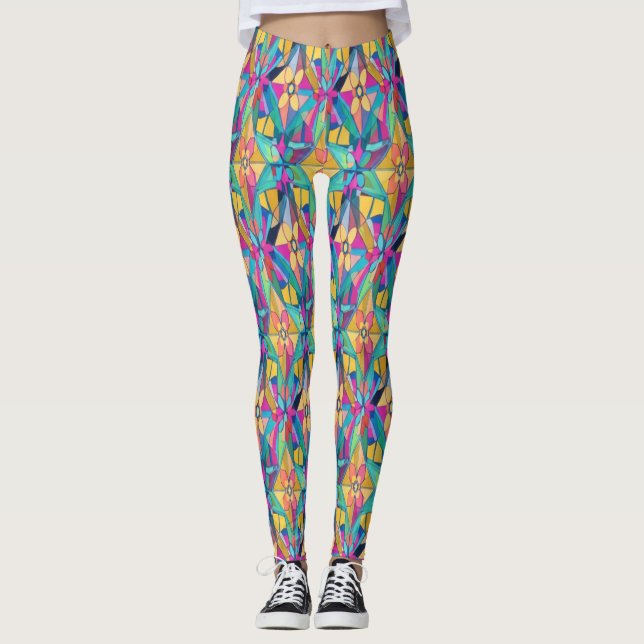 Leggings Vibrante patrón geométrico simétrico multicolor (Anverso)