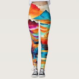 Leggings Vibrante pintura al atardecer de montaña