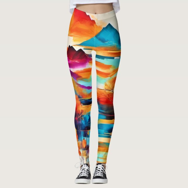 Leggings Vibrante pintura al atardecer de montaña (Anverso)