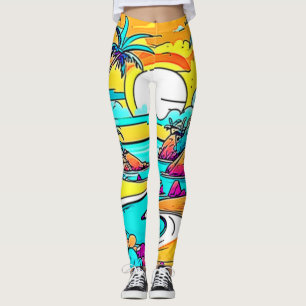 Leggings Vibrante playa de puesta de sol tropical
