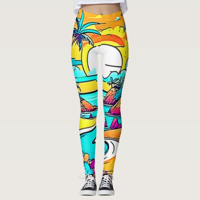 Leggings Vibrante playa de puesta de sol tropical (Anverso)