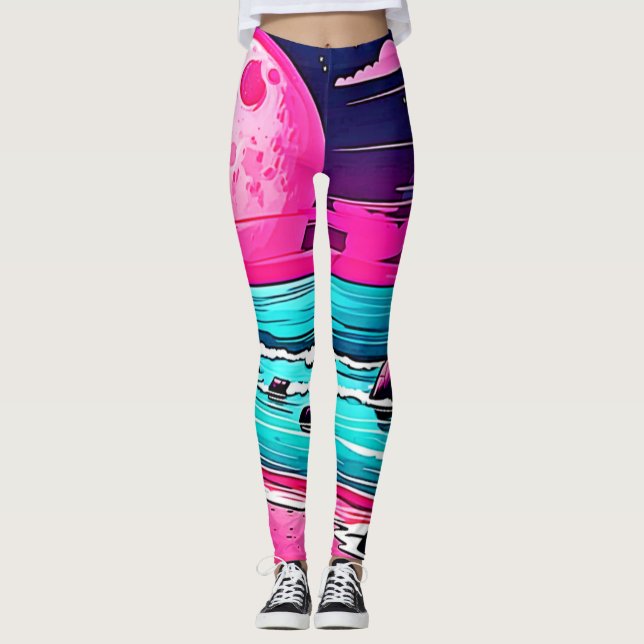Leggings Vibrante playa rosa de la luna (Anverso)
