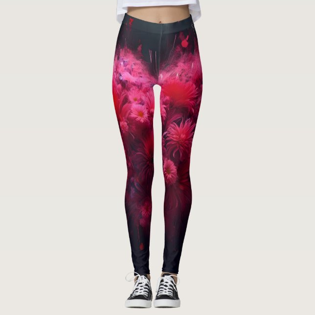 Leggings Vibrante ráfaga de corazón rosado (Anverso)