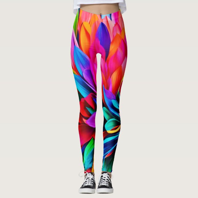 Leggings Vibrante resumen de la flor arcoiris (Anverso)