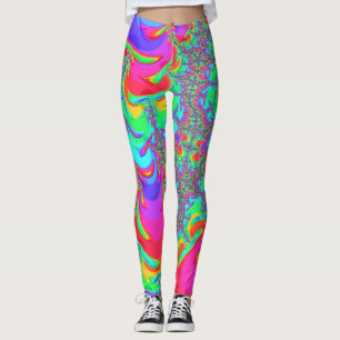 Leggings Vibrante retro trippy Neon Rainbow Fractal Art