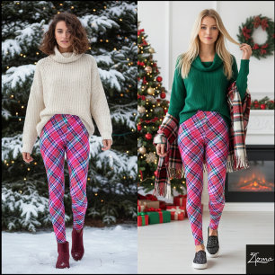Leggings Vibrante Tartán de Cuadros Diagonal Rosa Magenta