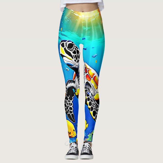 Leggings Vibrante vida de arrecife de tortuga (Anverso)
