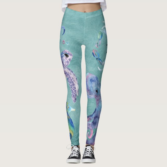 Leggings Vida marina de acuarela (Anverso)