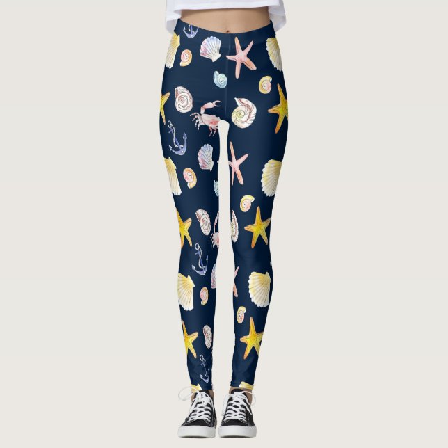 Leggings Vida marina y anclas (oscuras) (Anverso)