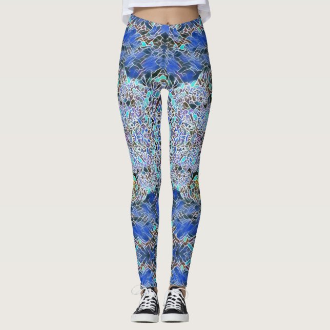 Leggings Vidrio de vidrio hendido arte abstracto blues lava (Anverso)