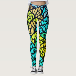 Leggings Vidrio emplomado abstracto azul amarillo negro lín