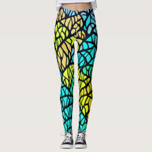 Leggings Vidrio emplomado abstracto azul amarillo negro lín