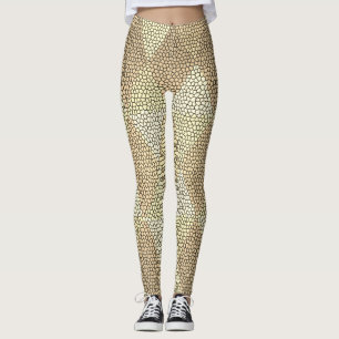 Leggings Vidrio emplomado patrón de diamante dorado