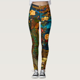 Leggings Vidrio emplomado vintage con pavos reales y flores