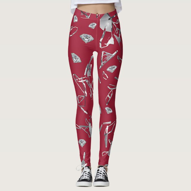 Leggings Vidrios rojos destrozados y diamantes (Anverso)