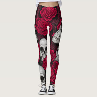 Leggings Viejo Jardín de Rosas Rojas Góticas