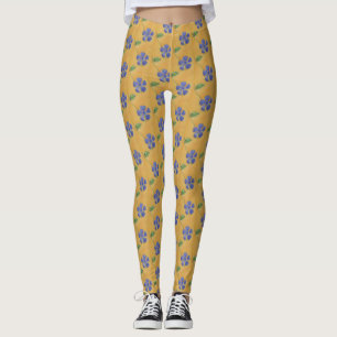 Leggings vinca azul, periwinkle sobre fondo amarillo