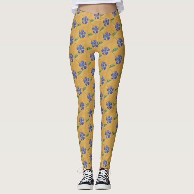 Leggings vinca azul, periwinkle sobre fondo amarillo (Anverso)