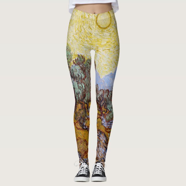 Leggings Vincent van Gogh - Olivos, cielo amarillo y sol (Anverso)