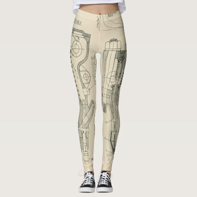 Leggings Viñeta mecánica de dibujo industrial (Anverso)