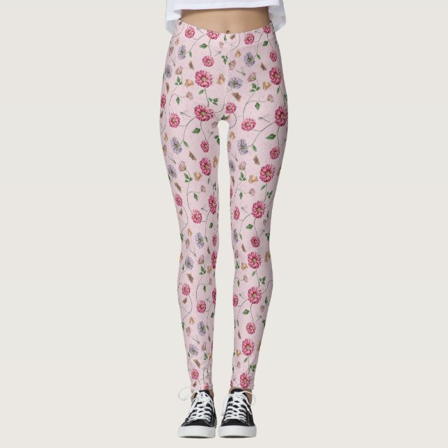 Leggings Vino floral rosa y púrpura (Anverso)