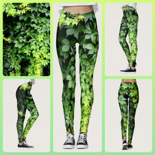 Leggings Vino verde de marfil verde exuberante hojas fotogr