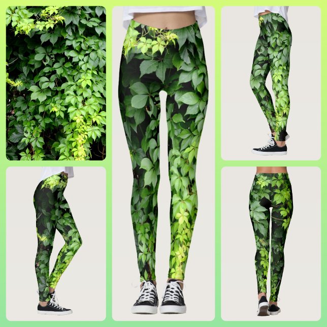 Leggings Vino verde de marfil verde exuberante hojas fotogr (Subido por el creador)