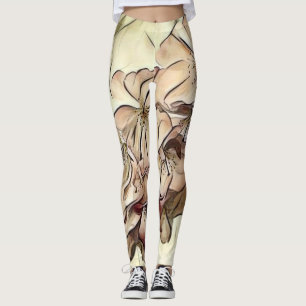 Leggings Vintage beige brown cherry blossoms