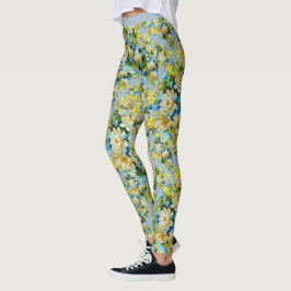Leggings Vintage Blue Floral Flor Patrón de Yoga