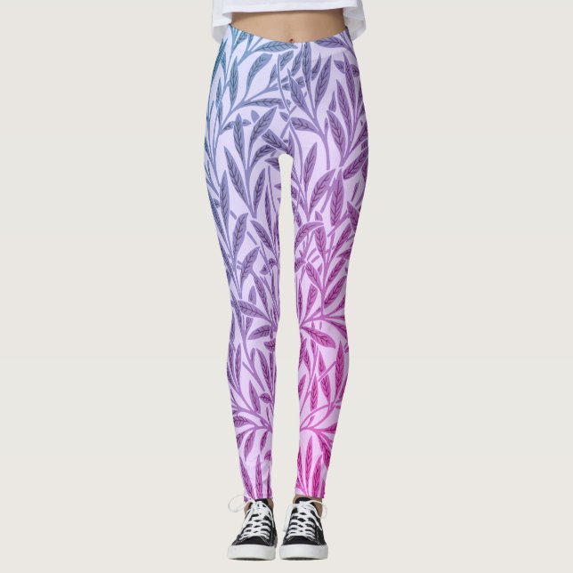 Leggings Vintage Blue Purple Willow Hojas Botánicas (Anverso)