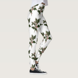 Leggings Vintage Christmas, Green Holly Planta con Berries