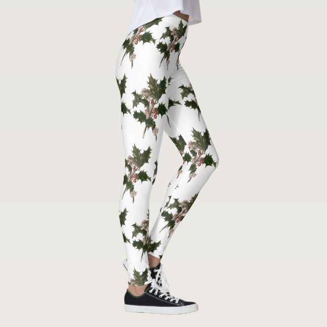 Leggings Vintage Christmas, Green Holly Planta con Berries (Derecha)