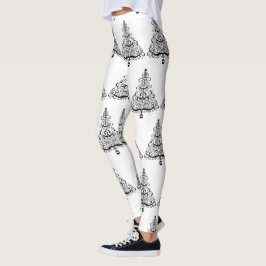 Leggings Vintage Christmas Tree Decorative Victorian Scroll