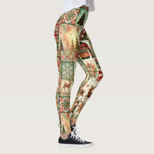 Leggings Vintage Christmas Trees and Reindeer Pattern (Árbo