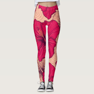 Leggings Vintage de las flores de hibiscus dibujadas a mano