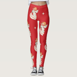 Leggings Vintage felicitaciones navideñas, ángeles con estr