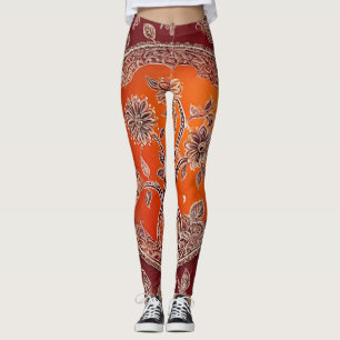 Leggings Vintage Floral Naranja Flame Red AI arte