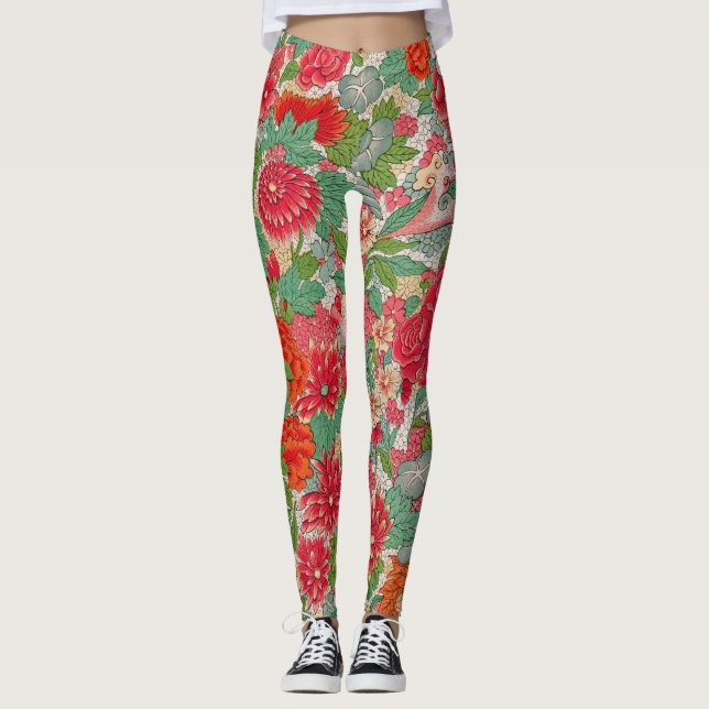 Leggings Vintage Floral Pink Green Blue Pattern (Anverso)