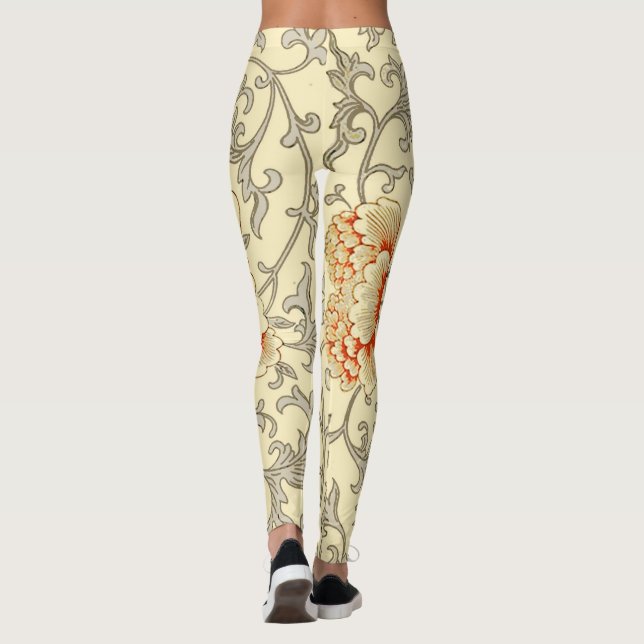 Leggings Vintage Gris Gris Gris Botánico Floral (Reverso)